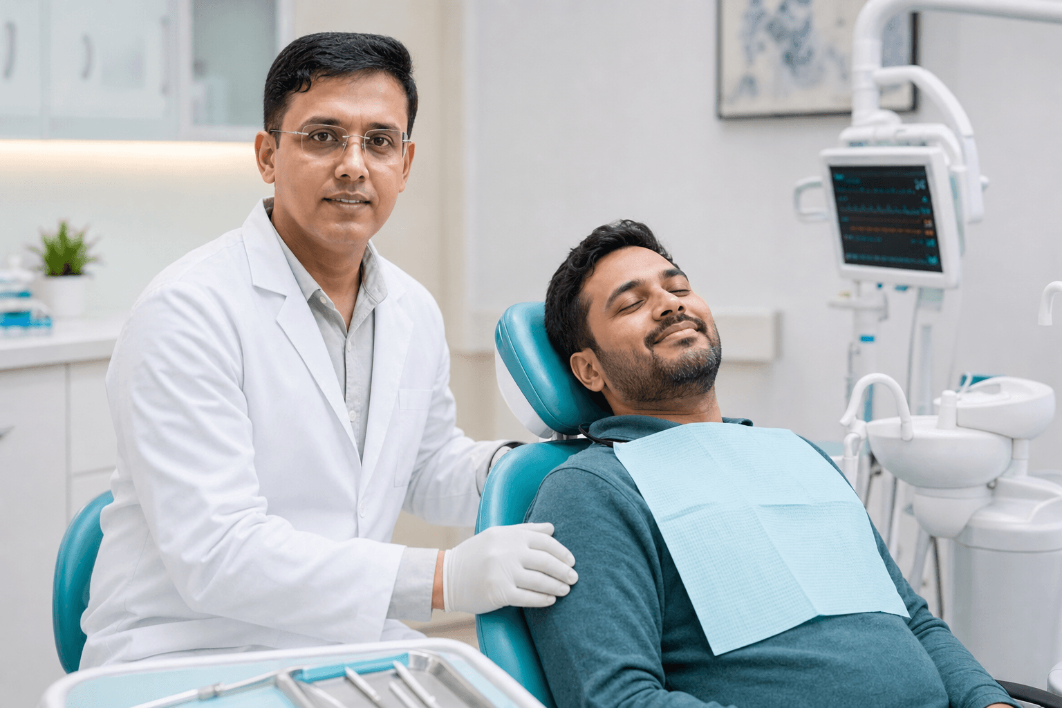 Relaxed dental patient undergoing comfortable sedation dentistry